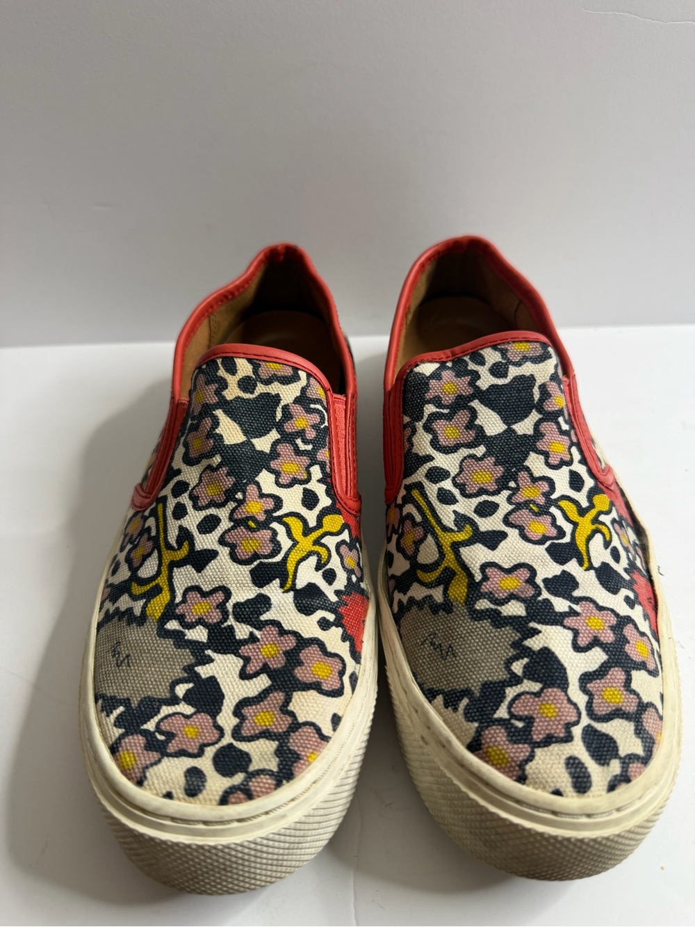 Coach Floral Canvas Slip-On Sneakers with Coral Trim